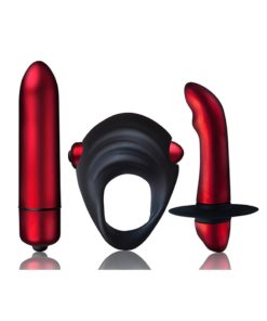 Truly Yours Red Temptations Kit Silicone Cock Ring and Bullets - Red/Black