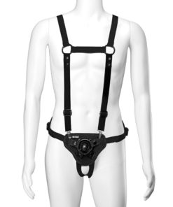 Vac-U-Lock Chest and Suspender Harness with Butt Plug - Black